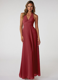 Azazie Tessie Bridesmaid Dresses Pomegranate A-Line V-Neck Pleated Chiffon Dress image1
