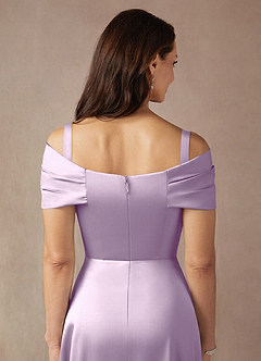 Azazie Amelia Moeder van de bruid jurken A-Lijn Jurk van Stretch Satijn Off the Shoulder Frosted Lila image7