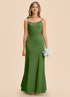 Azazie Lioren Junior Basil Sheath Bow Stretch Satin Dress image5