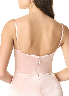 Azazie Liv Bridesmaid Dresses Rose Gold Sheath Off the Shoulder Metallic Satin Convertible Dress image9