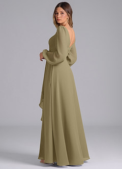 Azazie Liah 신부 들러리 드레스 A라인 긴팔 쉬폰 바닥 길이 드레스 image2