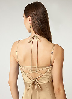 Azazie Desi Brudtärnklänningar Klänning av Tubklänning i Stretch Satin Halterneck Korsett Champagne image3