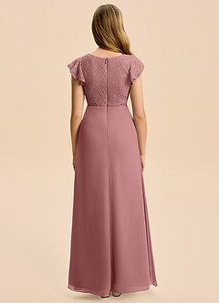 Azazie Jadyn Junior Desert Rose A-Line Lace Chiffon Dress image2