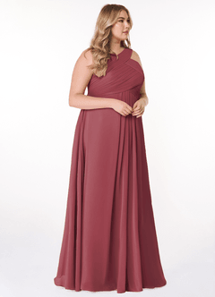 Azazie Kaleigh Jurken voor bruidsmeisjes Jurk van Chiffon met A-Lijn Geplooid Merlot image10
