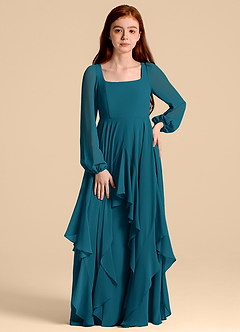 Azazie Clara Junior Abito A-Line in Chiffon Blusa Blu Inchiostro image5