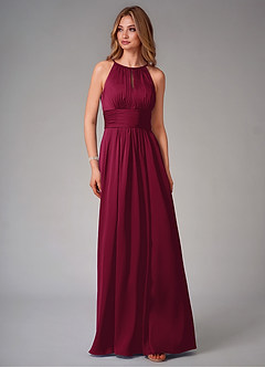 Azazie Bonnie Bridesmaid Dresses Burgundy A-Line Pleated Stretch Satin Dress image6