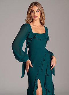 Azazie Candice Final Sale Pine A-Line Long Sleeve Chiffon Dress image7