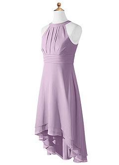 Azazie Linna Junior Frosted Lilac A-Line Pleated Chiffon Dress image7