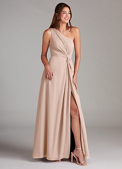 Azazie Brooke Brautjungfernkleider A-Linie One-Shoulder Chiffon Kleid Englisches Rosa image4