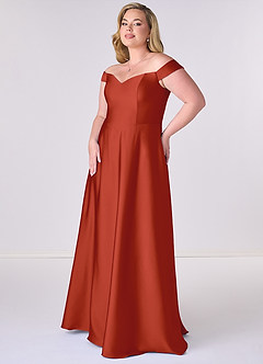 Barbie ♥ Azazie Bridesmaid Dresses Rust A-Line Off the Shoulder Stretch Satin Convertible Dress image9