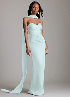 Azazie Sonora Vestidos de damas de honor Vestido de Vidrio Marino de Satén Elástico de Corte Recto con Sin tirantes image9