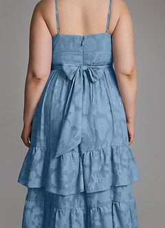 Azazie Nathalia Jurken voor bruidsmeisjes Jurk van Bloemen Burn-out met A-lijn Strik Staal Blauw image14