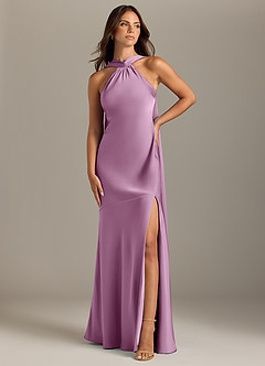 Azazie Kinsley Bridesmaid Dresses Wisteria Mermaid Side Slit Stretch Satin Dress image1