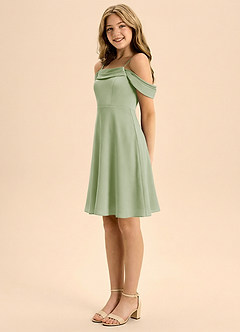 Azazie Anselie Junior Jurk van Stretch Satijn met A-Lijn Geplooid Stoffige Salie image4