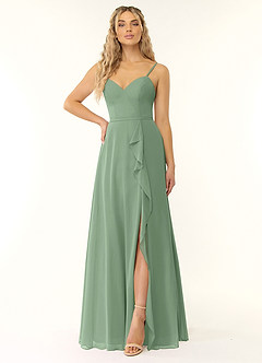 Azazie Naeem Bridesmaid Dresses Matcha A-Line V-Neck Ruffle Chiffon Dress image1