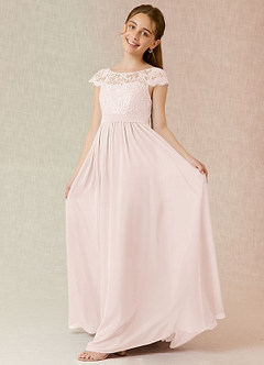 Azazie Silvermist Junior Rose Petal A-Line Pleated Chiffon Dress image3
