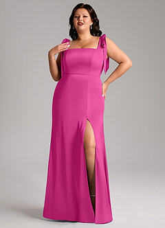 Azazie Frostine Jurken voor bruidsmeisjes Jurk van Stretch Satijn met A-Lijn Boog Fuchsia image9