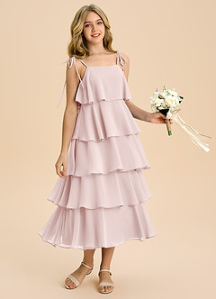 Azazie Shortcake Junior Blushing Pink A-Line Bow Chiffon Dress image5