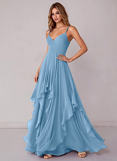 Azazie Zaina Robes de demoiselle d'honneur Robe Trapèze en Mousseline de soie Acier Bleuté image5