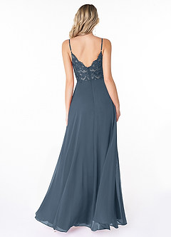 Azazie Lena Abiti da Damigella Abito A-Line in Chiffon Pizzo Blu Nettuno image2