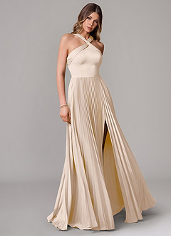 Azazie Afra Abiti da Damigella Abito A-Line in Raso Elasticizzato Plissettato Alabastro Bianco image1