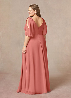 Azazie Bronwyn Abiti per la Madre della Sposa Abito A-Line in Chiffon Increspato con Scollo a V Salmone Rosa image4