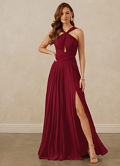 Christian Siriano Bridal for Azazie 1009 Brautjungfernkleider A-Linie Plissee Chiffon Kleid Burgunderrot image2