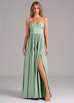 Azazie Tyla Bridesmaid Dresses Agave A-Line Sweetheart Neckline Stretch Satin Dress image1