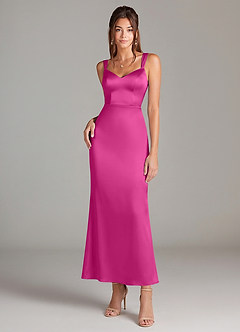 Azazie Denice Robes de demoiselle d'honneur Robe Fourreau en Satin extensible Plissée Fuchsia image3