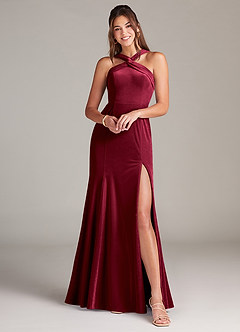 Azazie Rue Bridesmaid Dresses Burgundy A-Line Pleated Velvet Dress image1