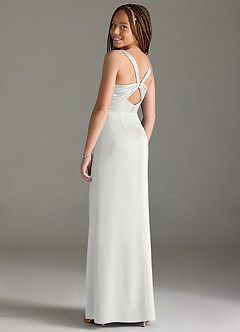 Azazie Mero Junior White Mermaid Pleated Stretch Satin Dress image2