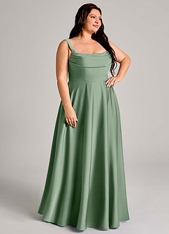 Azazie Shaude Bridesmaid Dresses Matcha A-Line Pleated Stretch Satin Dress image10