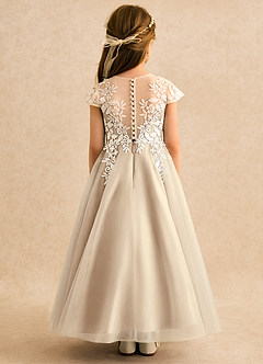 Azazie Dandelion Flower Girl Dresses Champagne Ball-Gown Lace Dress image5