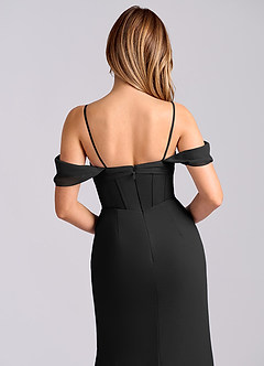 Azazie Joanne Bridesmaid Dresses Black Mermaid Off the Shoulder Chiffon Dress image2