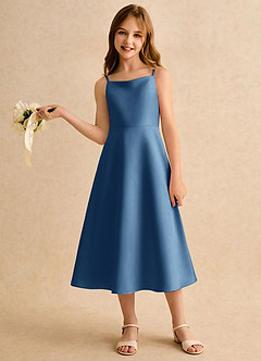 Azazie Jaella Girls Formal Kukkatyttöjen mekot A-linja Laskostettu Matta satiini Tee-pituus Mekko image2