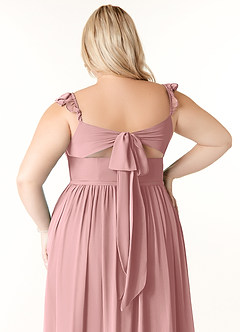 Azazie Metz Vente Finale Robe Trapèze en Mousseline de soie Froncé en cœur Rose Poussiéreuse image12