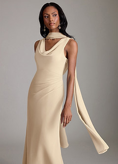 Azazie Linelle Robes de demoiselle d'honneur Robe Sirène en Mousseline de soie Plissée Champagne image7