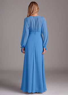 Azazie Matilda Robes de demoiselle d'honneur Robe Trapèze en Mousseline de soie Manche longue Geai Bleu image5