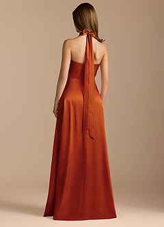 Azazie Tracie Bridesmaid Dresses Paprika A-Line Pleated Metallic Satin Dress image2
