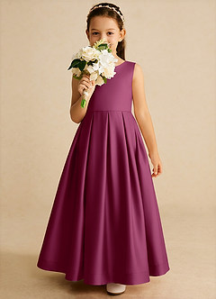 Azazie Cailee Flower Girl Dresses Mulberry Ball-Gown Pleated Matte Satin Dress image3