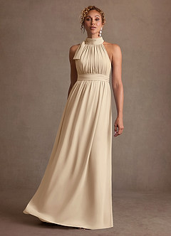 Azazie Antoinette Mother of the Bride Dresses Champagne A-Line Pleated Chiffon Dress image3