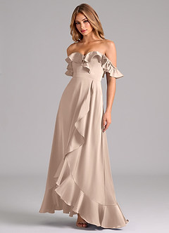 Azazie Lyra Bridesmaid Dresses English Rose A-Line Off the Shoulder Stretch Satin Convertible Dress image4