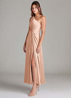 Azazie Brooke Suknie dla druhen Linia A Jedno ramię Satyna elastyczna Długość kostki Sukienka image5