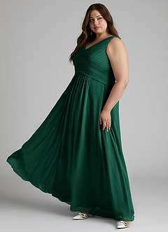 Azazie Flora Bridesmaid Dresses Emerald A-Line Pleated Chiffon Dress image12