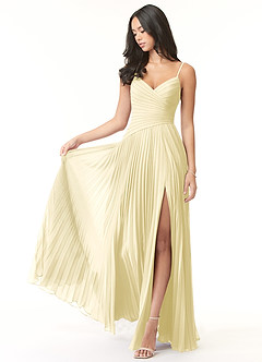 Azazie Vini Jurken voor bruidsmeisjes Jurk van Chiffon met A-Lijn V-hals geplooid Citroensorbet image1