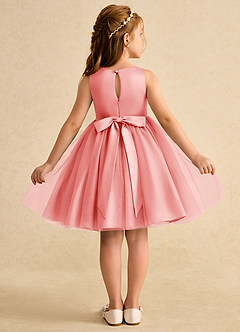 Azazie Prima Flower Girl Dresses Coral A-Line Bow Tulle Dress image2