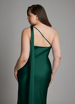 Azazie Juniper Jurken voor bruidsmeisjes Jurk van Stretch Satijn met Zeemeermin One-shoulder Smaragd image7