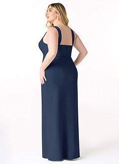 Azazie Denice Bridesmaid Dresses Dark Navy Sheath Pleated Chiffon Dress image12