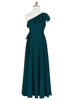 Azazie Eletta Junior Agave A-Line Ruched Chiffon Dress image6