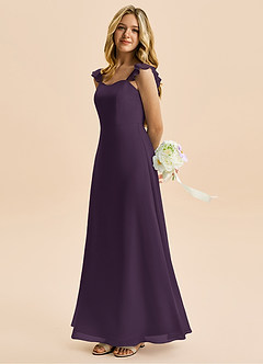 Azazie Mavie Junior Abito A-Line in Chiffon Increspato Prugna image3